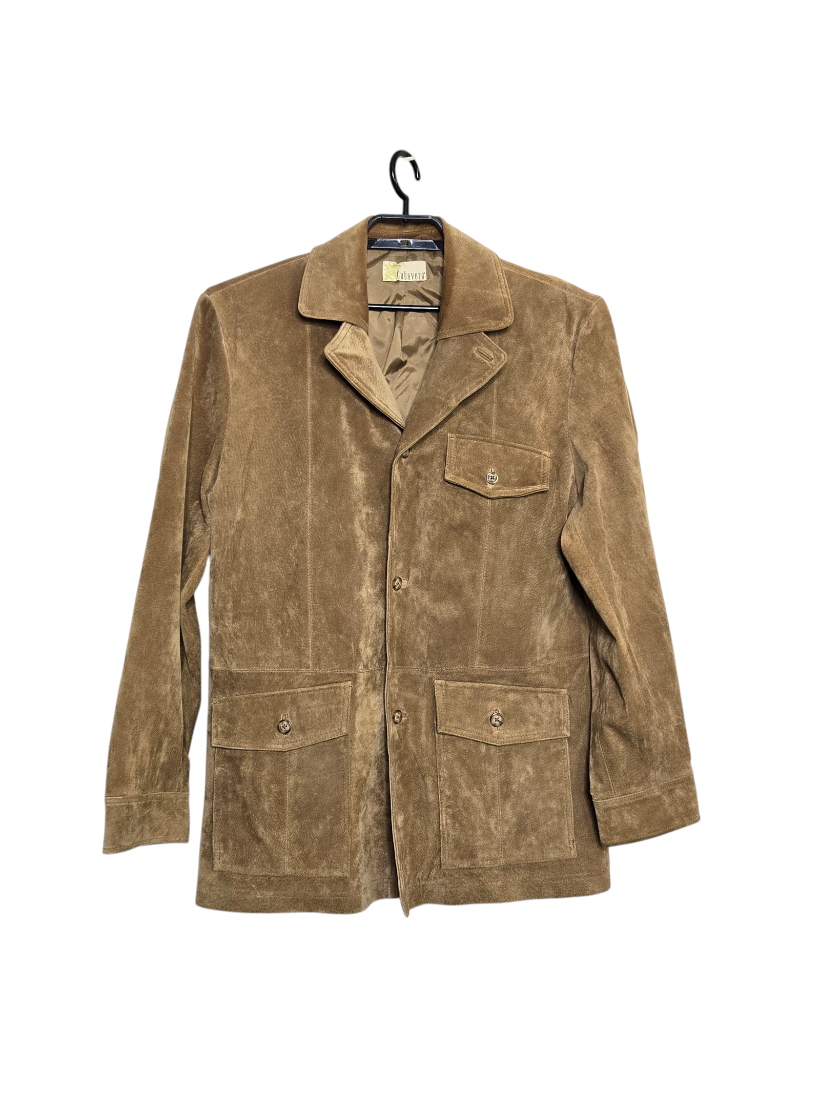 Mens Cubavera Suede Leather Jacket Size Large 42 Brown Button Front
